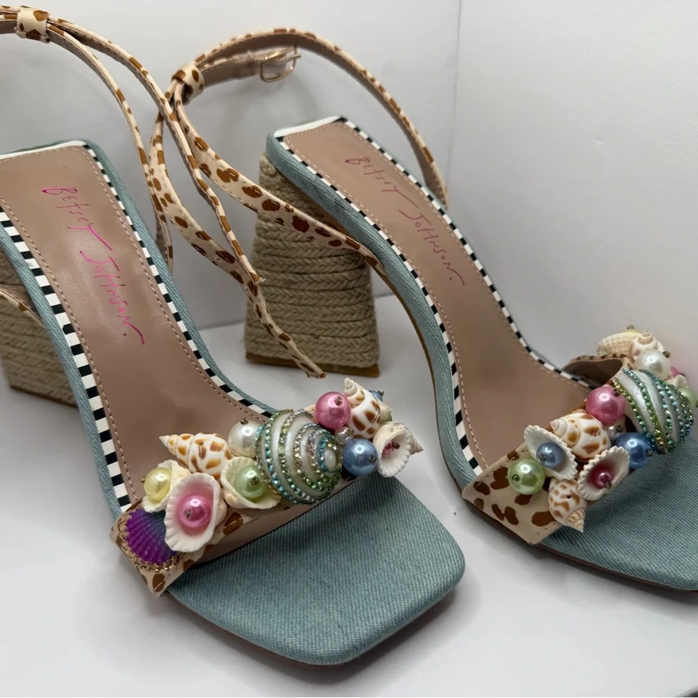 Betsey Johnson Blue and Tan Embellished Heels - Picture 8 of 10